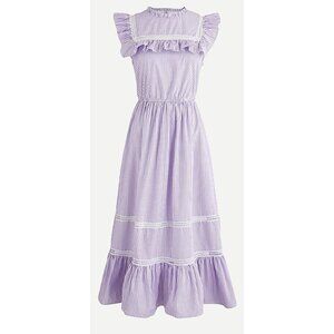 J. CREW Tiered Lace Panel Ruffle Dress Rustic Plum Stripe Prairie Cottage Trad